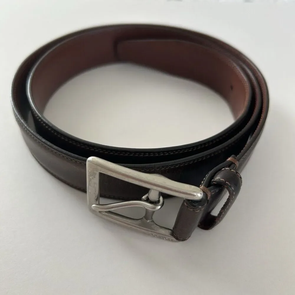 Coach Mens Leather Belt Brown Genuine Calfskin 3752 Silver Tone Brass Buckle 36